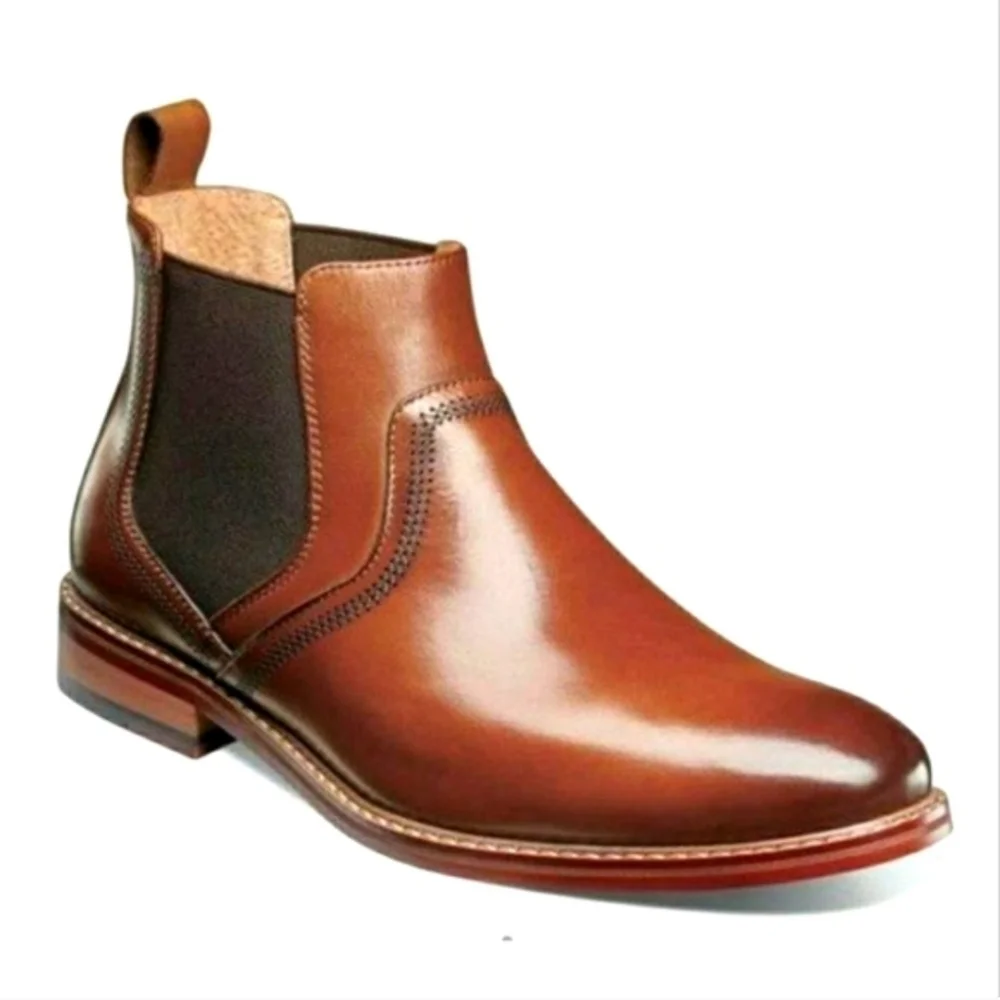 Stacy Adams Men's Cognac Leather Chelsea Boots - Size 11.5 M